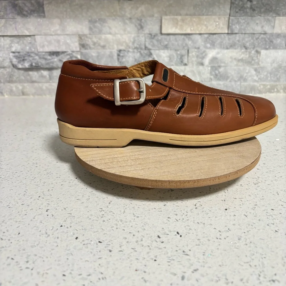 Bally Men's Palaso Brown Tan Leather Fisherman Sandals Shoes Made in Italy 7.5